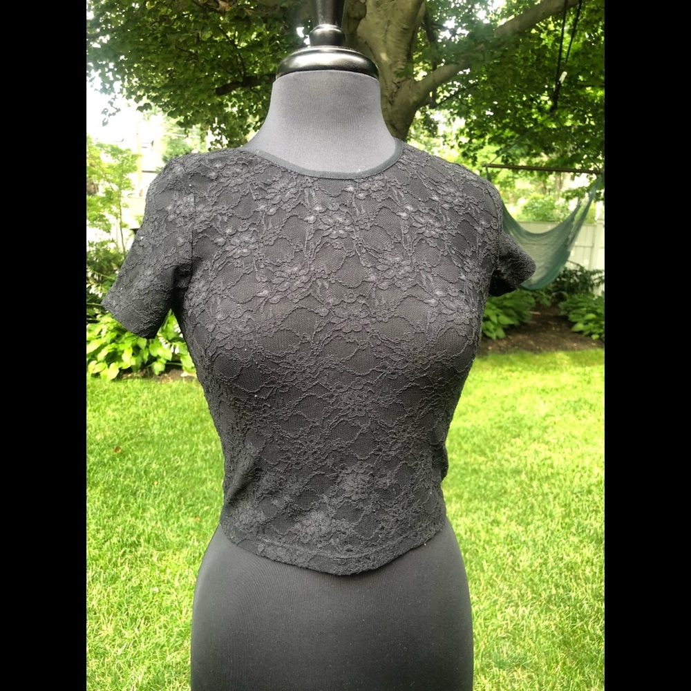 Sheer black floral lace top